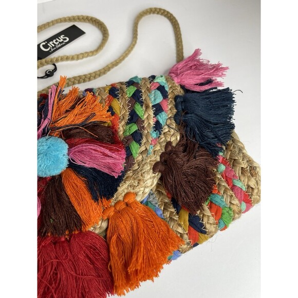 Sam Edelman Circus Jute Crossbody Tassle Fold Over Bag Purse Colorful NEW - Picture 3 of 8